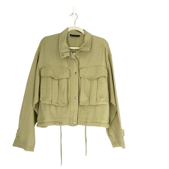 Blank NYC Utility jacket linen blend sage green Sz Medium baggy Y2K coastal - Picture 2 of 10